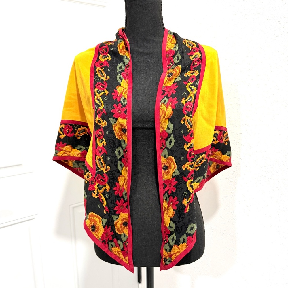 100% silk Floral Yellow and Black Women's scarf OS